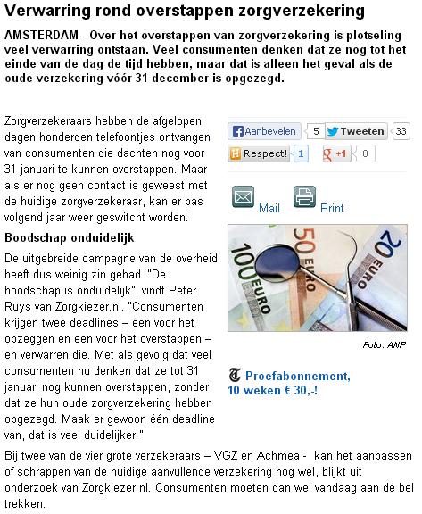 ZorgKiezer.nl in de Telegraaf