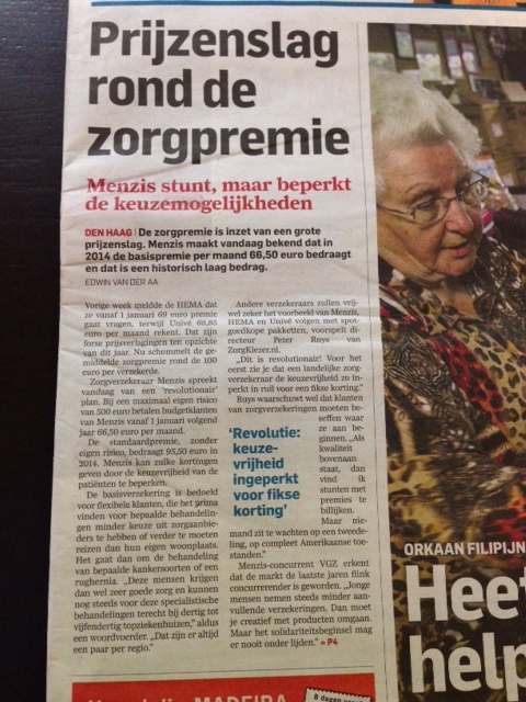 ZorgKiezer.nl in het AD, zorgverzekering 2014