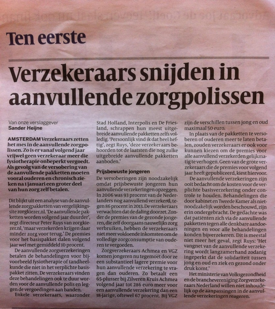 ZorgKiezer.nl in Volkskrant